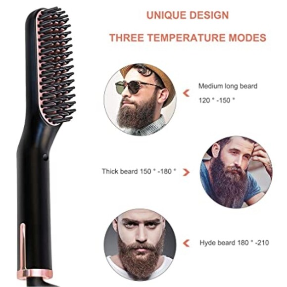 NIB Electric Beard Straightener Brush 3 Heat Settings Ceramic Plates Lightweight - Picture 3 of 10